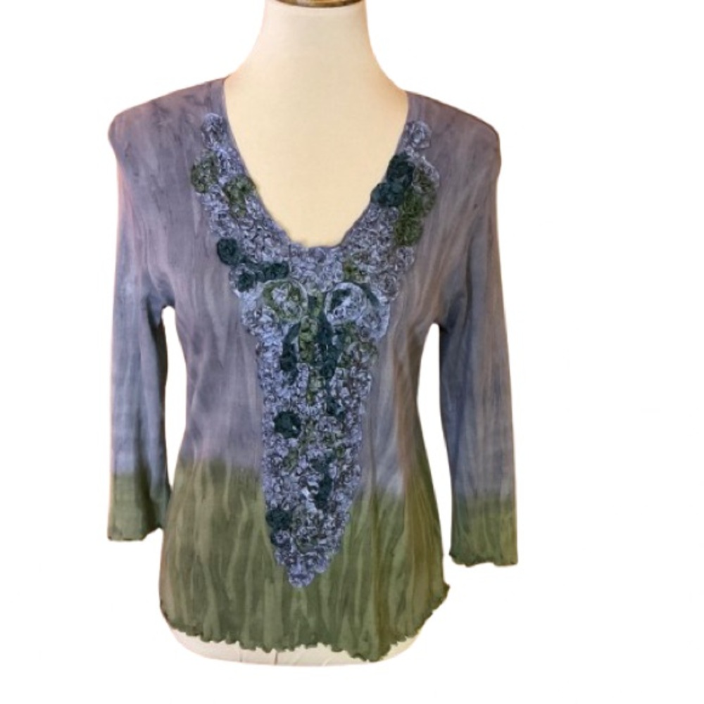 Vtg 90s Tie dye Nature Art by Lynn Wang Top